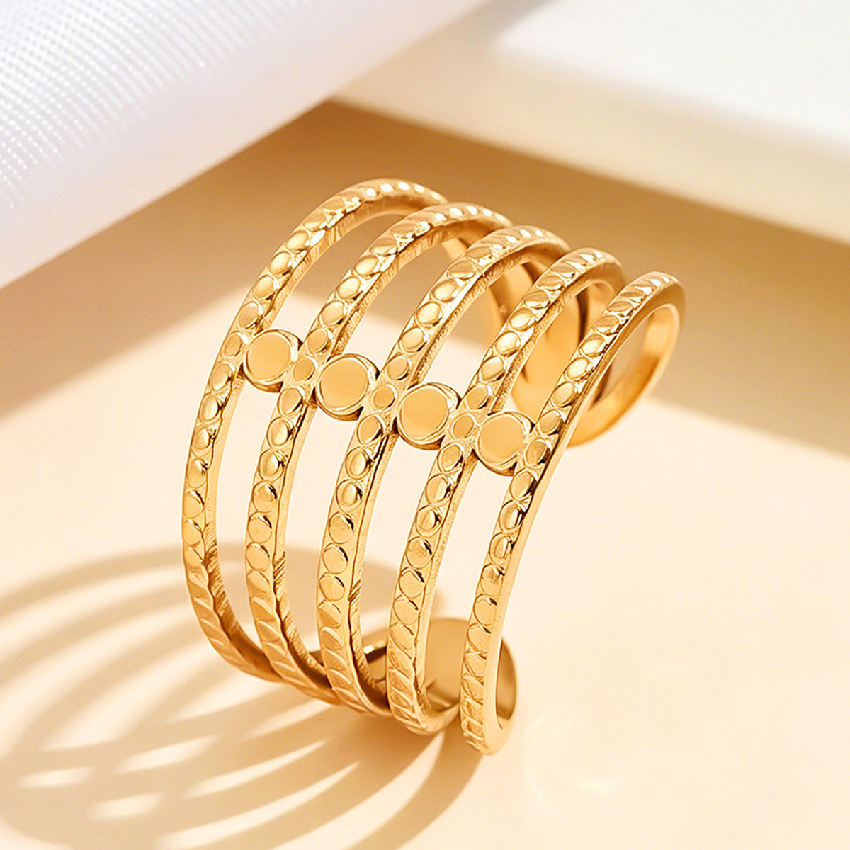 Wholesale Women S Retro Open Ring Stainless Steel 18K Gold Plated Multi Layer Line Design Everyday Fashion Jewelry Accessory