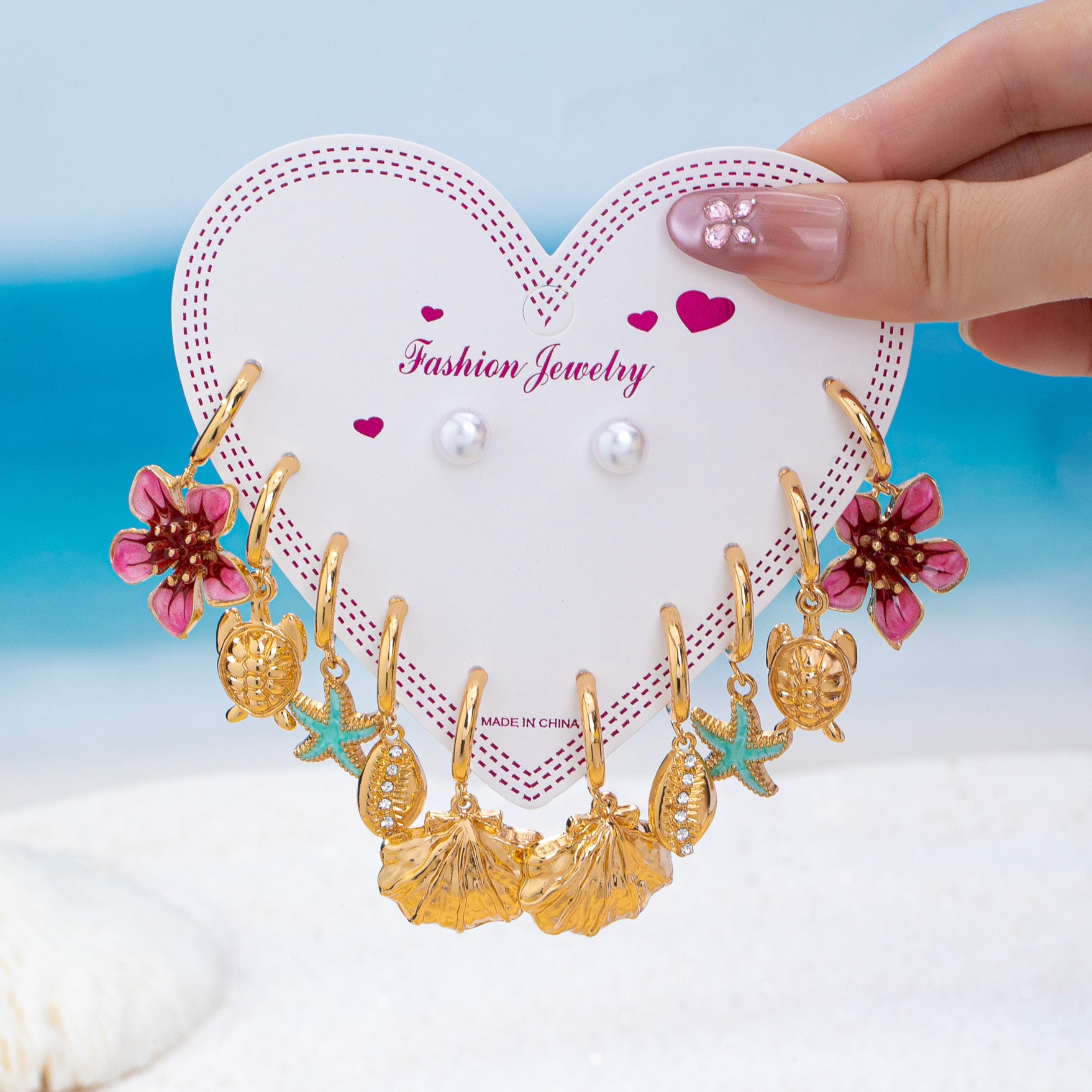 Wholesale Zinc Alloy Ocean Starfish Shell Earrings Set 6 Pairs Stylish Beach Vacation Jewelry Accessory Boutique Resale Gift