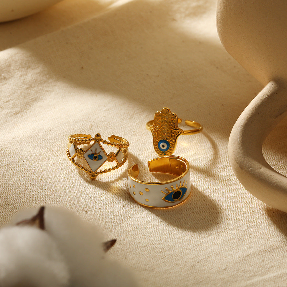 Wholesale Demon Eye Oil Drop 18K Gold Stainless Steel Rings ACC-RS-LiQuan003