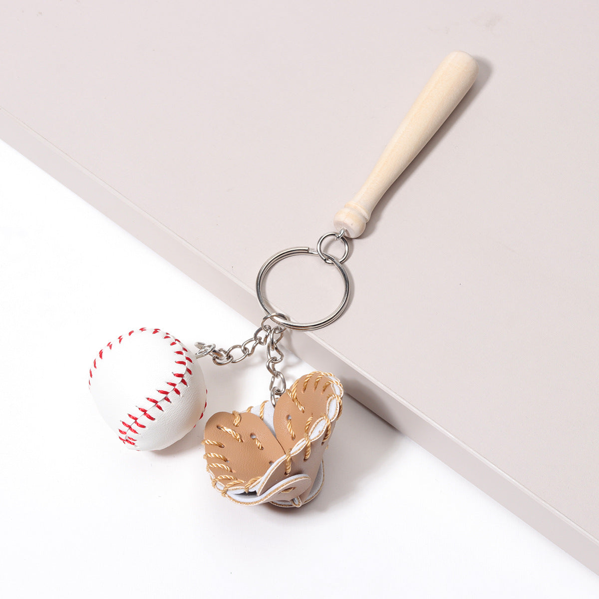 Wholesale PU leather baseball three-piece keychain