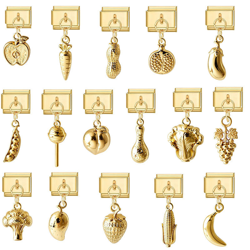 Wholesale Trendy Gold Plated Grape Pendant Jewelry Accessory Stainless Steel Fruit Charm For DIY Craft And Boutique Resale