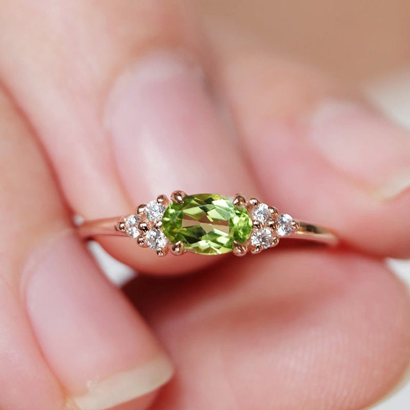 Wholesale Trendy Gold Olive Green Ring with Micro-Set Zircon - Jewelry Accessory