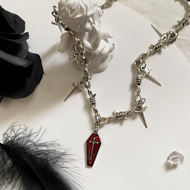 Wholesale Gothic Harajuku Street Necklace Alloy Coffin Cross Sword Pendant Fashion Accessory