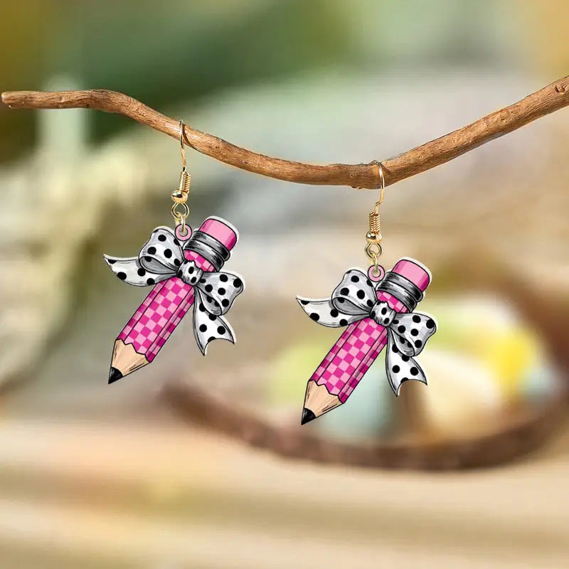 Wholesale Back to School Season Bow Pencil 2D Acrylic Earrings