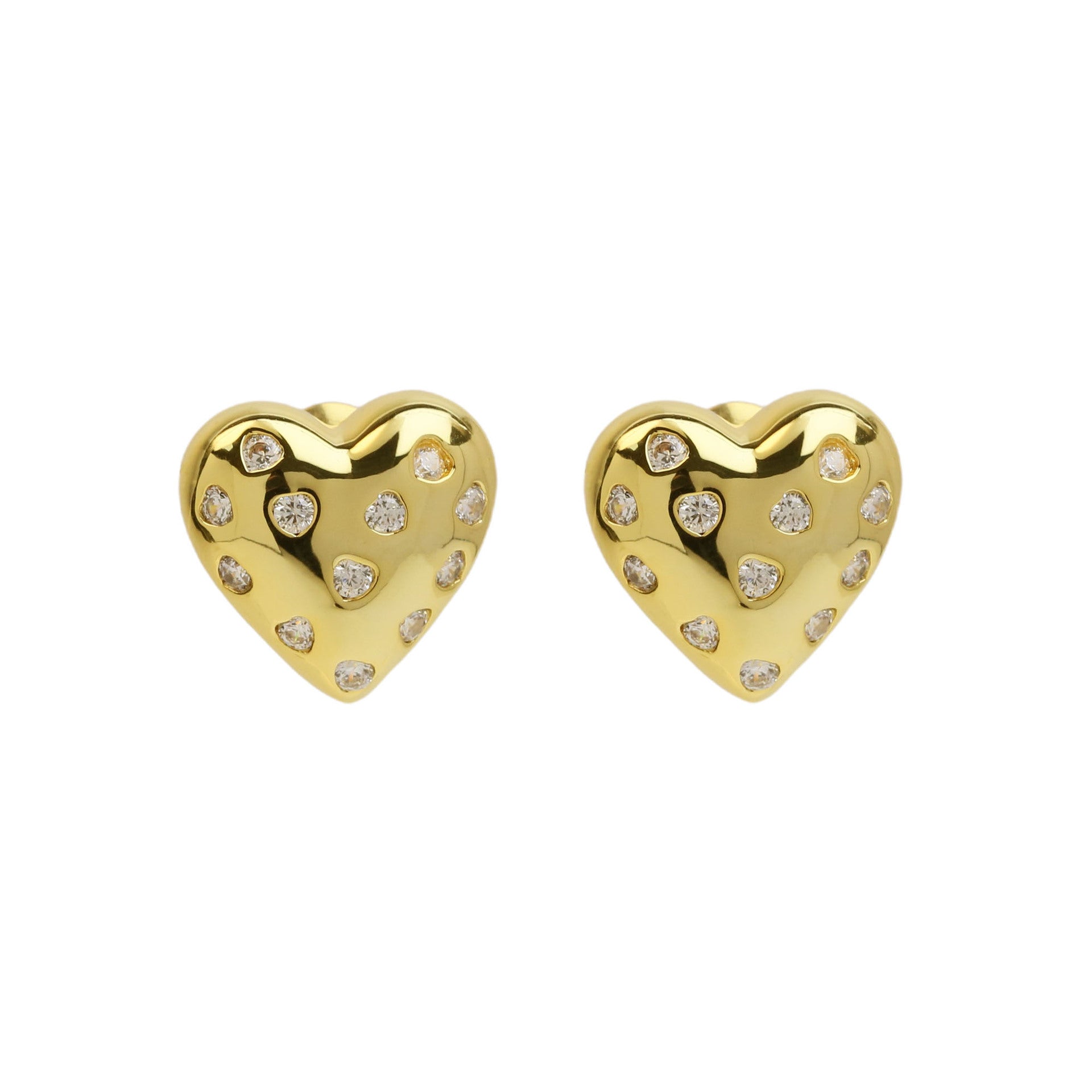 Wholesale 18K golden brass love zircon cute small earrings