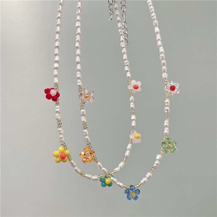Wholesale  Retro Color Beaded Flower Necklace