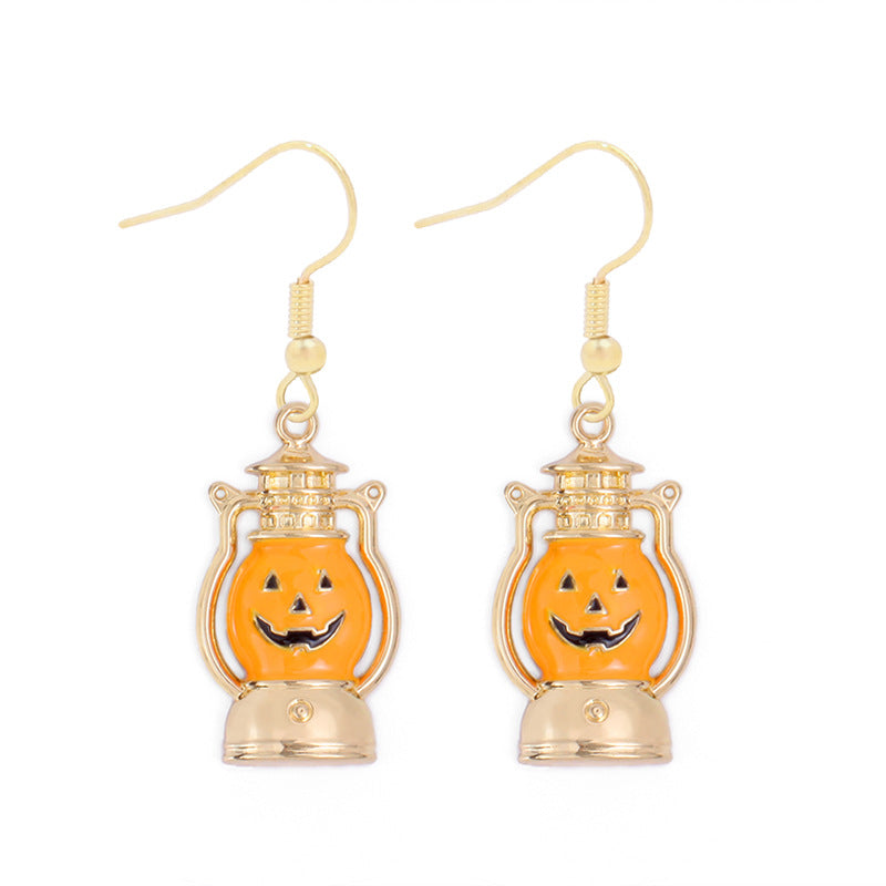 Wholesale Halloween Alloy Oil Drop Horror Pirate Skull Pumpkin Earrings ACC-ES-BinLi008