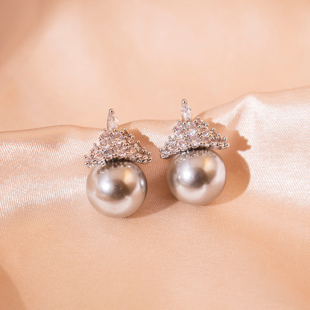 Wholesale  micro inlaid pearl zircon crown earrings