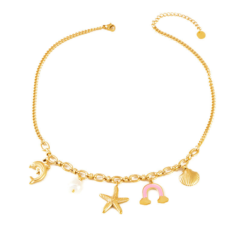 Wholesale Ocean Style Series Dolphin Starfish Large Pearl Necklace Pendant Titanium Steel Necklace ACC-NE-JinLang004