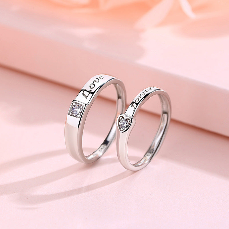 Wholesale Valentine's Day 925 Sterling Silver Pair of Love Pledge Opening Ring