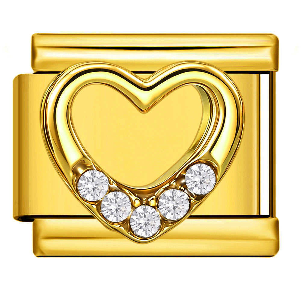 Wholesale Chic Gold Tone Stainless Steel Heart Rhinestone Modular Bracelet DIY Elastic Bangle Fashion Accessory For Resale Party