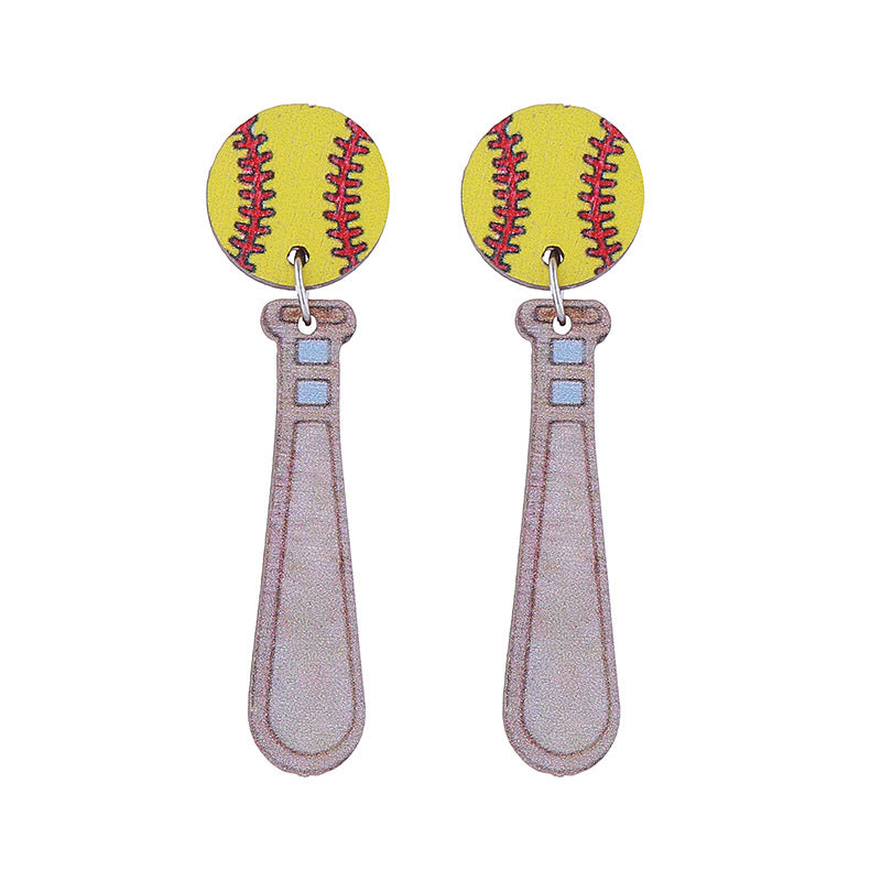Wholesale Sports Style Baseball Heart Wooden Earrings