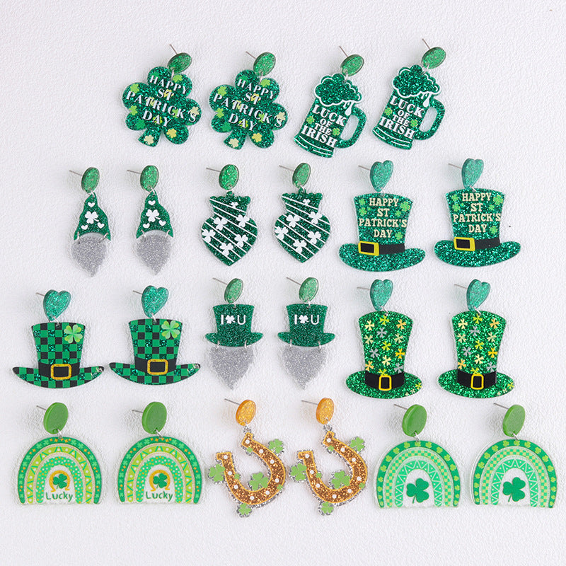 Wholesale St. Patrick's Day Flower Earrings Jewelry Set Acrylic Earrings