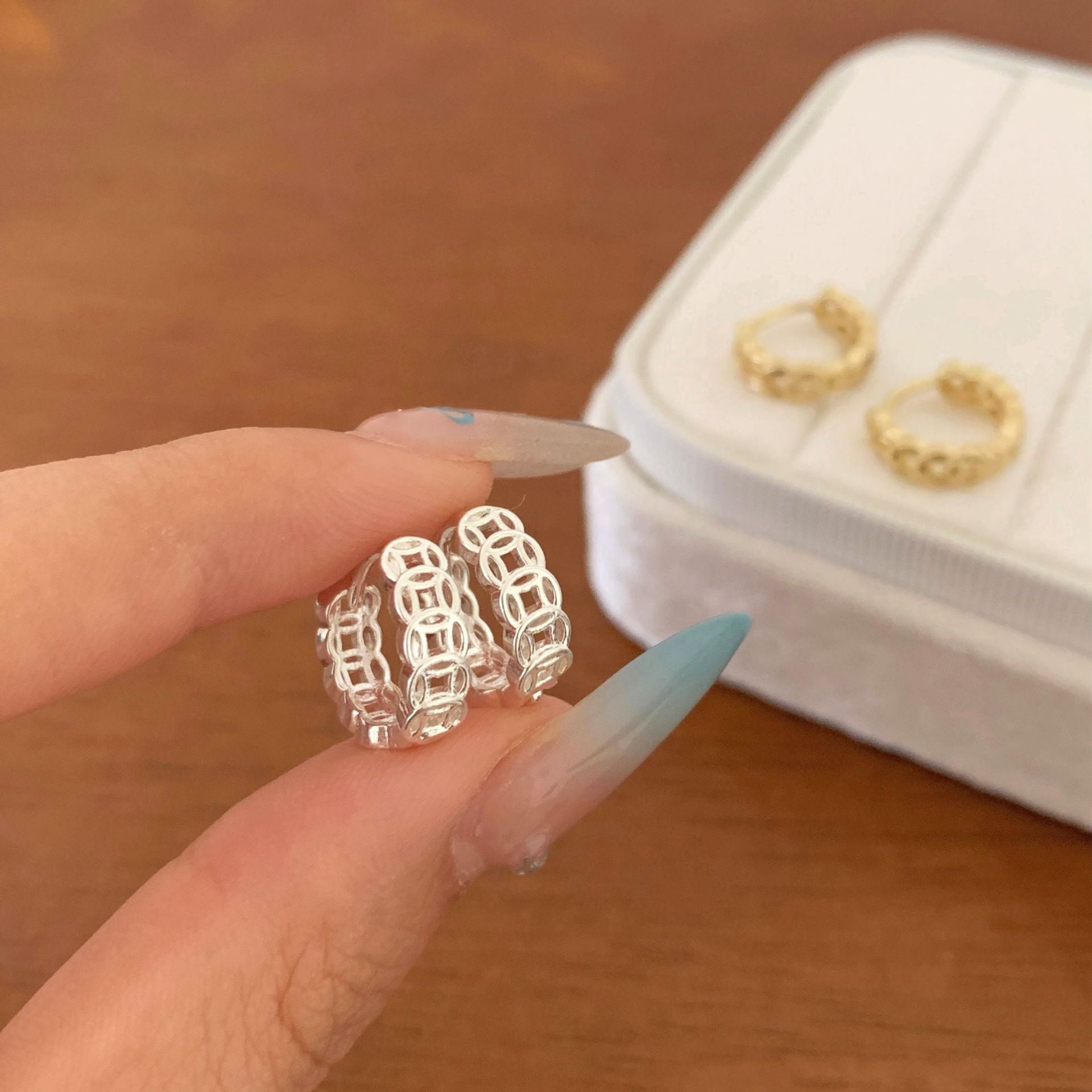 Wholesale Retro Copper Coin Earrings Gold and Silver  Niche Design Cut Out Circle Earrings