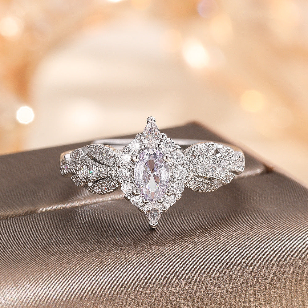 Wholesale Trendy French Royal Style Adjustable Copper Zircon Ring Golden Ruby Electroplated Finish Boutique Jewelry Gift