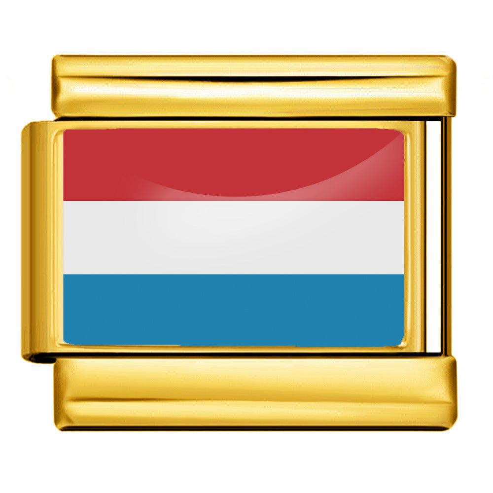 Wholesale 5pcs Italian Charm Bracelet 9mm DIY Splicing Gold Base World Flag Stainless Steel Composable Bracelet