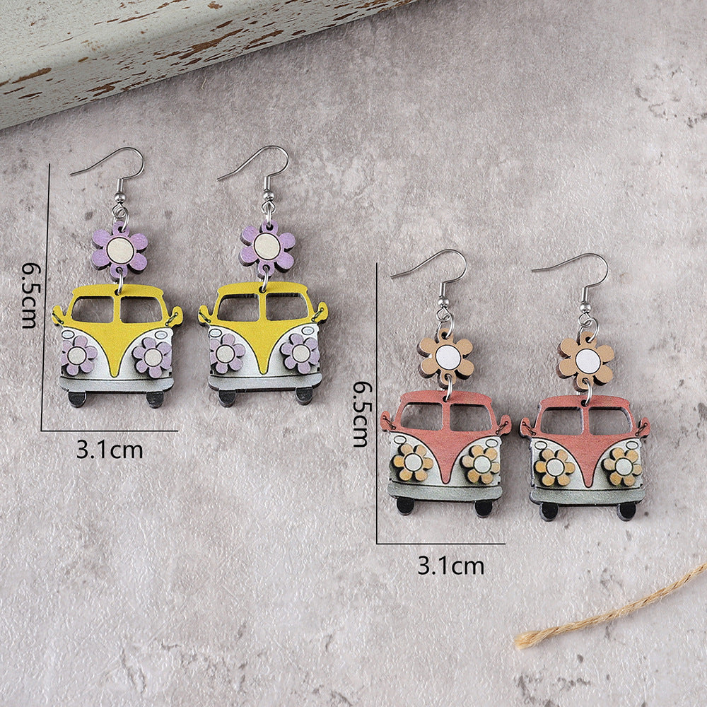 Wholesale  Back-To-School Season Graduation Season Flower School Bus Earrings