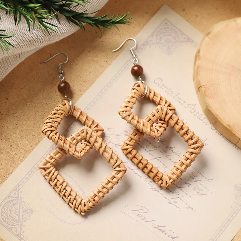 Wholesale Handmade Rattan Woven Bohemian Earrings