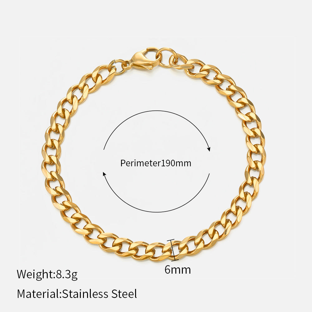 Wholesale  Stainless Steel Bracelets Real Gold Electroplating Smooth  Cuban Chain