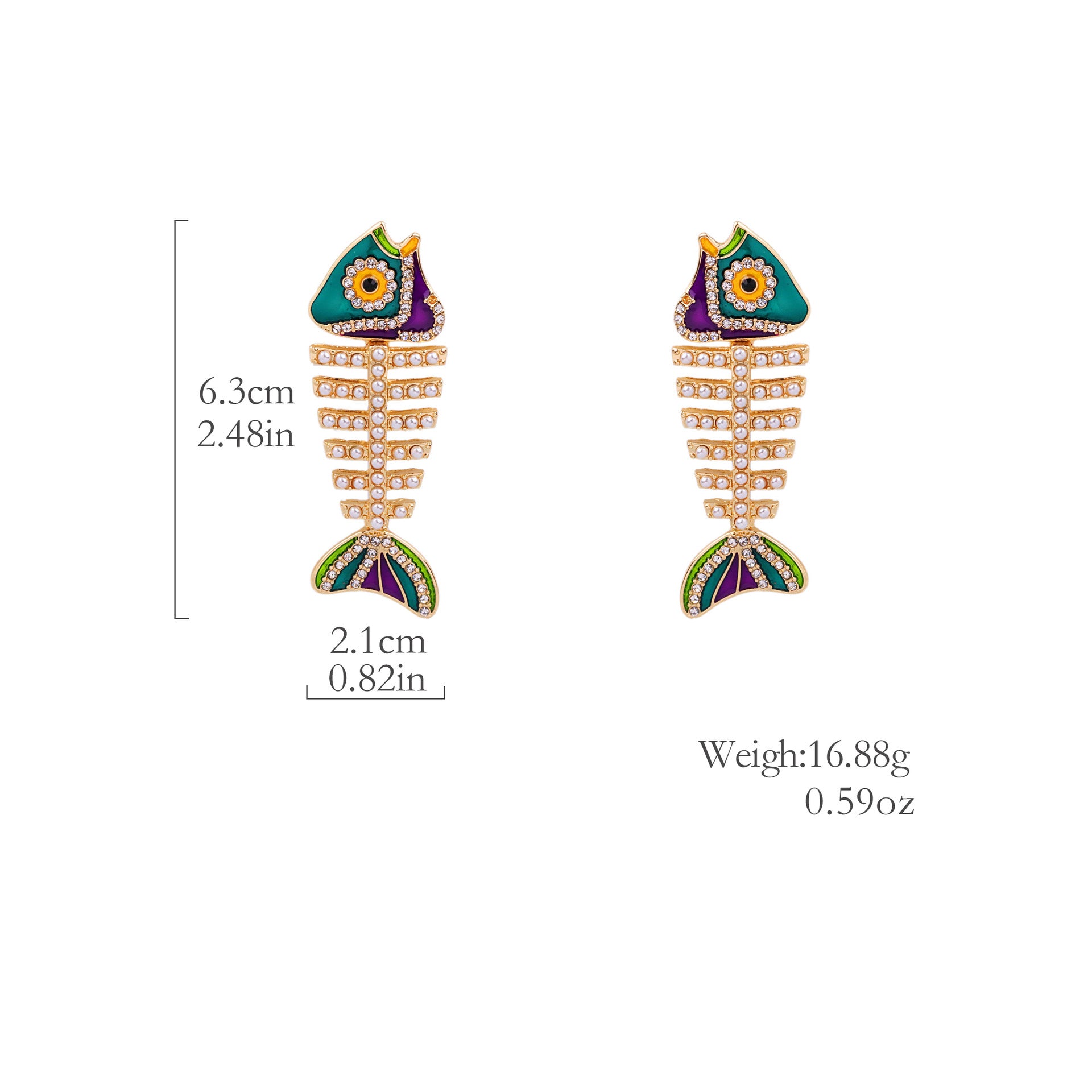 Wholesale Enamel Diamond Fish Earrings