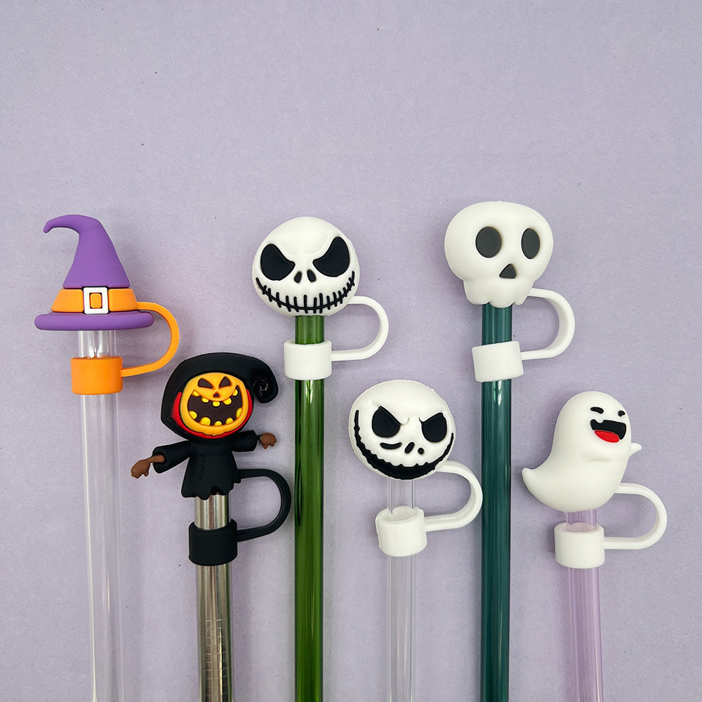 Wholesale 10pcs 10mm Straw Cover Halloween Silicone Straw Caps for Cup Decoration Straw Tube Cap ACC-SCR-WX001