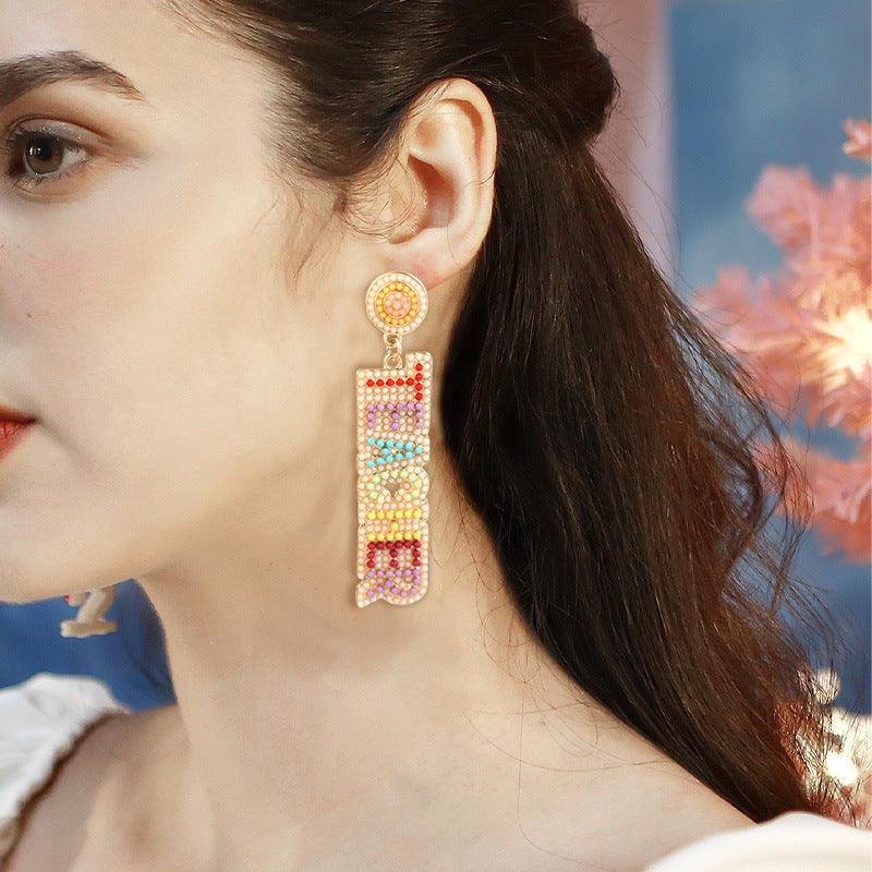 Wholesale Teacher candy color rice bead alloy earrings ACC-ES-RuLong005