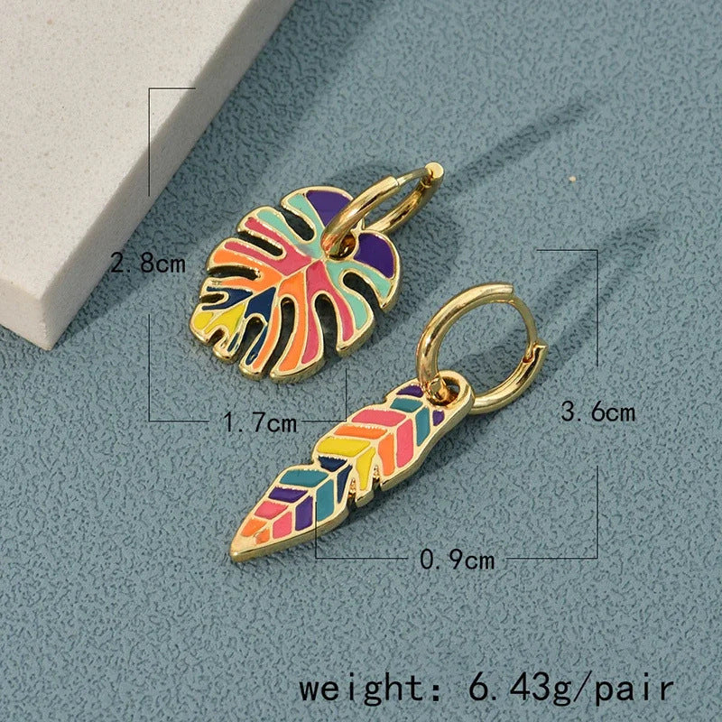Wholesale Zinc Alloy Drop Oil Leaf Cactus Earrings Trendy Jewelry Accessory for Everyday Wear