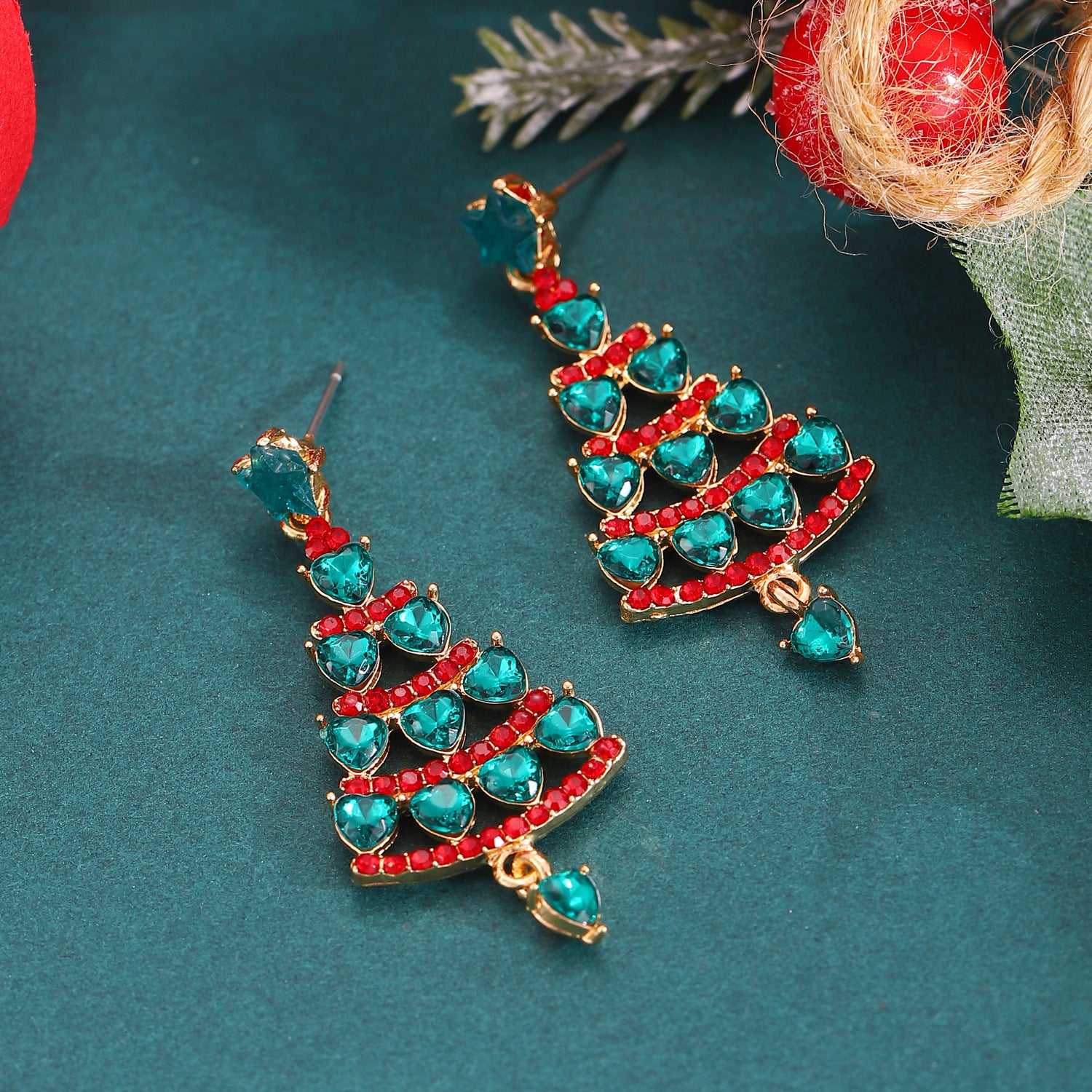 Wholesale Christmas Tree Earrings For Women Colorful Rhinestone Gold Tone Party Jewelry Gift