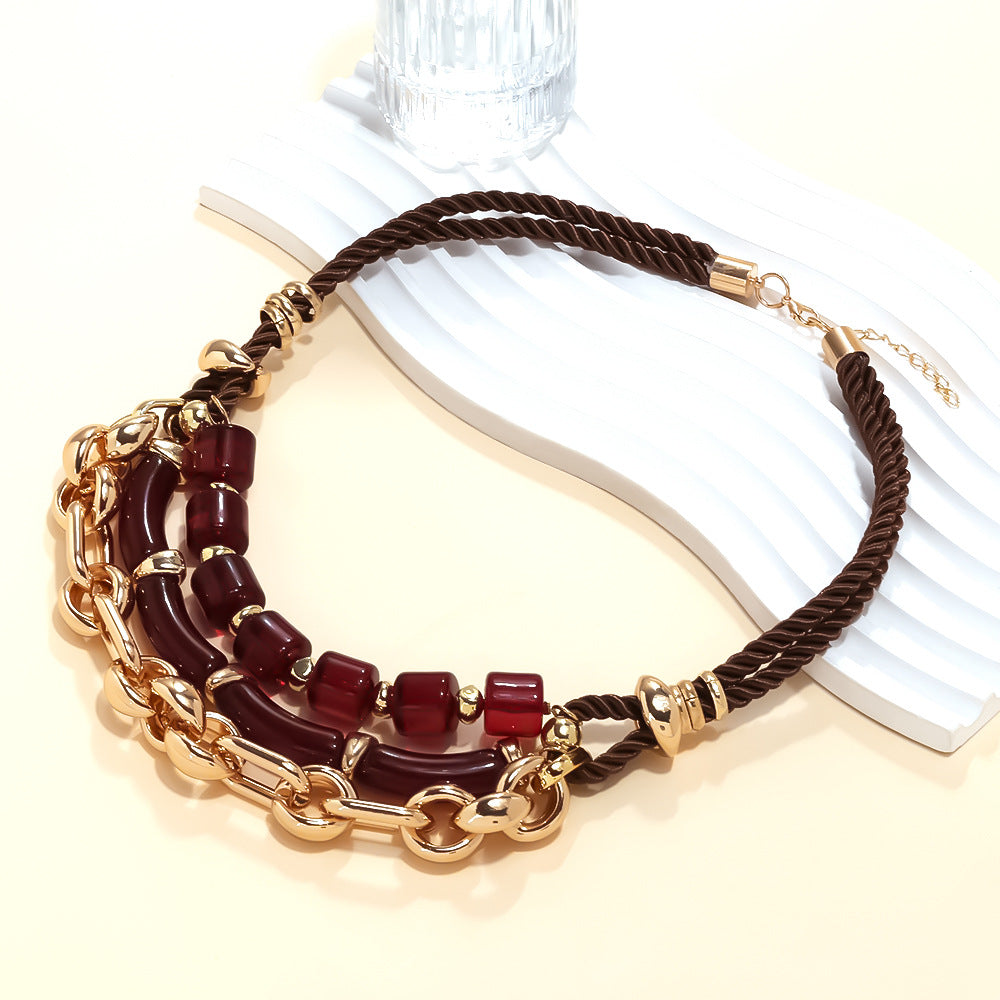 Wholesale  Handmade Multi-Layer Geometric Resin Splicing Metal Chain Necklace