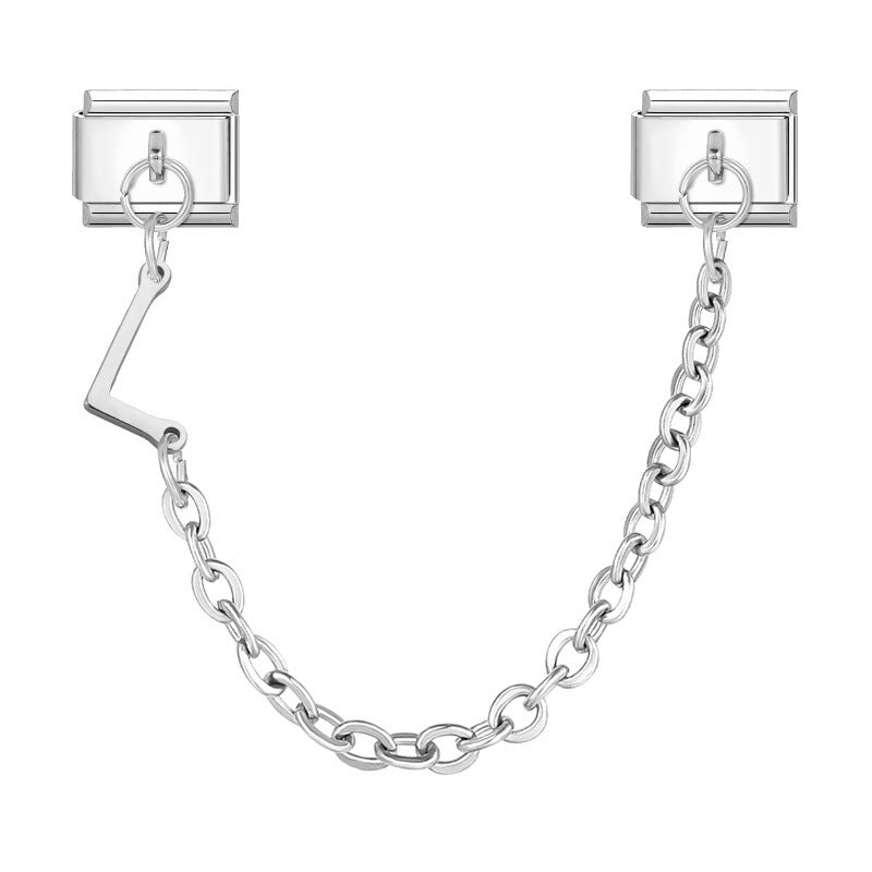 Wholesale Steel Color Letter Double Pendant DIY Fashion Italian Exquisite Creative Retro Module Bracelet Accessories Jewelry