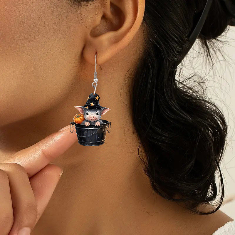 Wholesale Halloween Pumpkin Pig Barrel Earrings