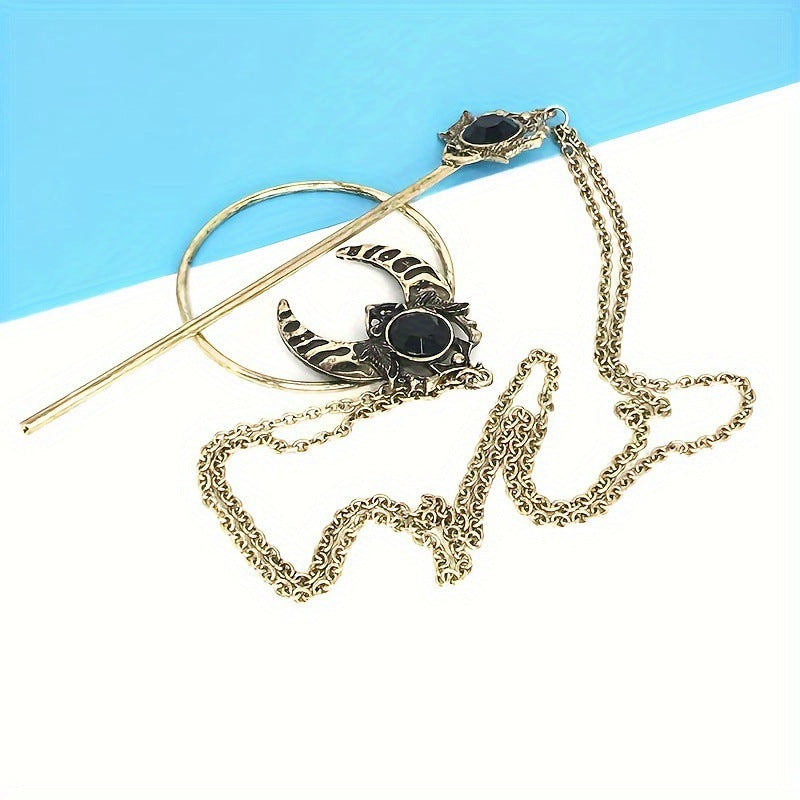 Wholesale Vintage Crescent Hairpin Jewelry Silver-Plated Witch Cane Metal Hair Clips