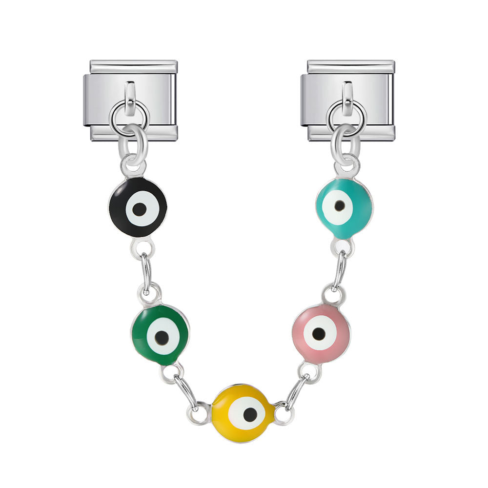 Wholesale   Italian Charm Bracelet 9mm DIY double pendant  flower and evil eye Creative Stainless Steel Composable Bracelet