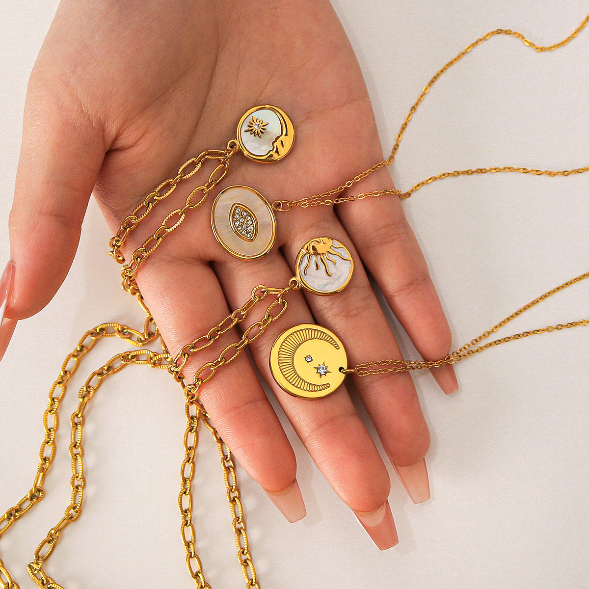 Wholesale  18K Gold Plated Stainless Steel Sun Star Moon Diamond Pendant  Necklace Clavicle Chain