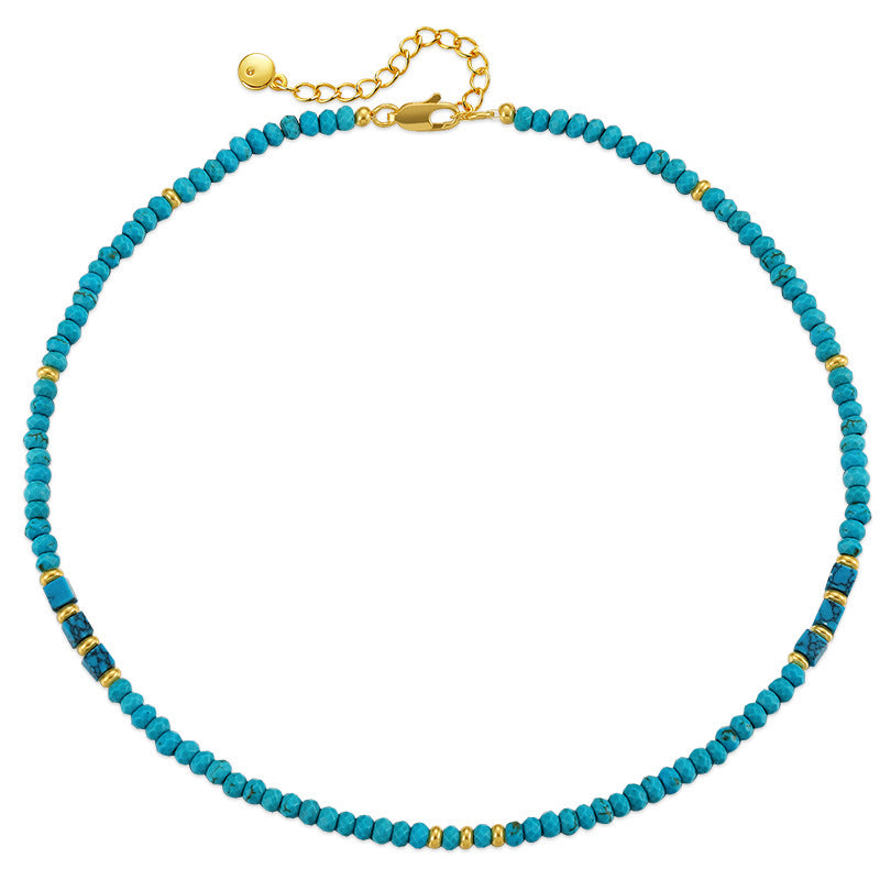 Wholesale Handmade Turquoise Beaded Necklace 18K Gold Plated Clavicle Chain Boutique Resale