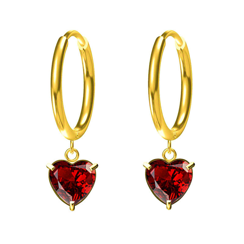 Wholesale 2PCS Titanium steel heart-shaped zircon pendant earrings