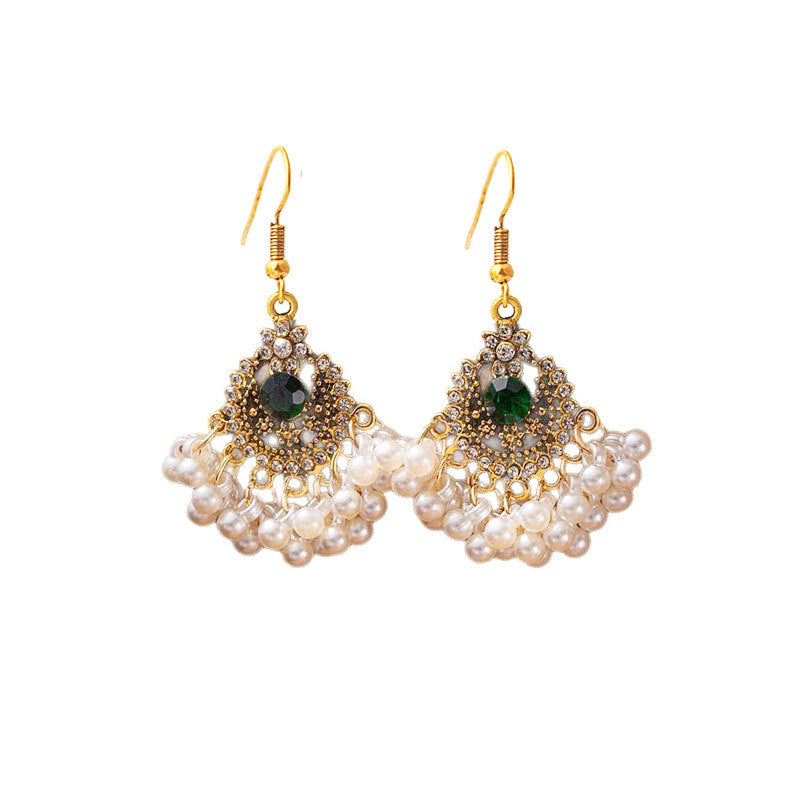 Wholesale Ethnic Style Pearl Tassel Earrings,  Bohemian Crystal Flower Dangle Earrings for Party Wear,  Boutique Jewelry Accessory