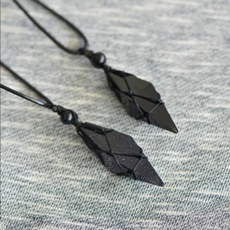 Wholesale Obsidian Geometric Pendant Necklace Starry Blue Sand Design for Couples Jewelry Accessory