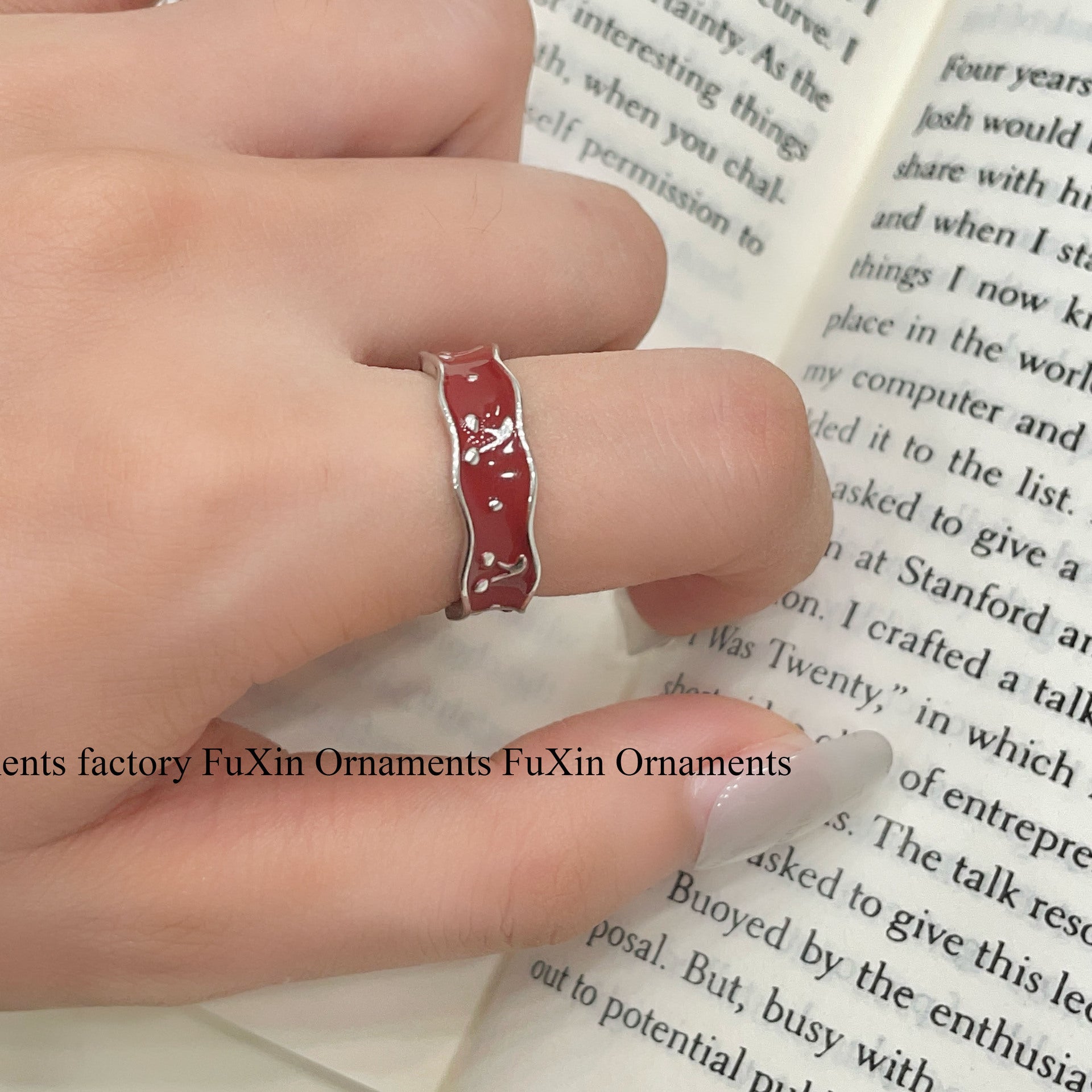 Wholesale Red Oil Dropping Flower Cherry Ring