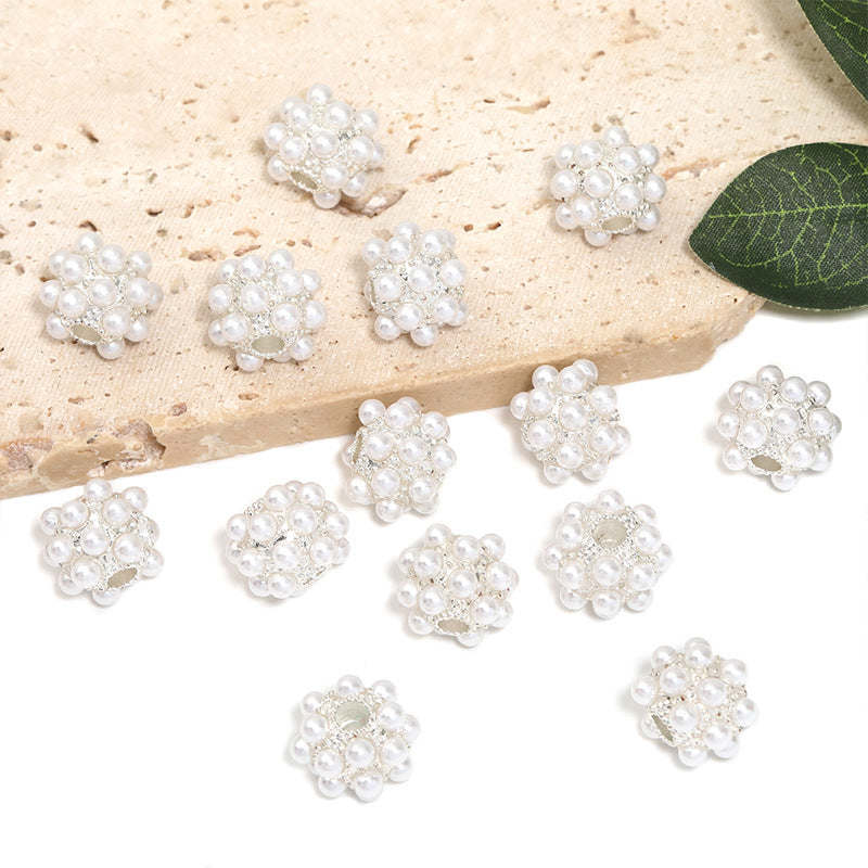Wholesale 50pcs/ pack Silver White Imitation Pearl Alloy Large Hole Beads