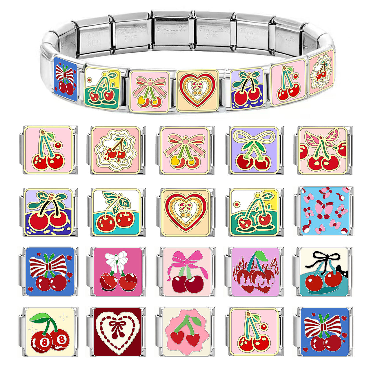 Wholesale DIY modular bracelet with cherry pattern,  original design,  Italian Charms Bracelet