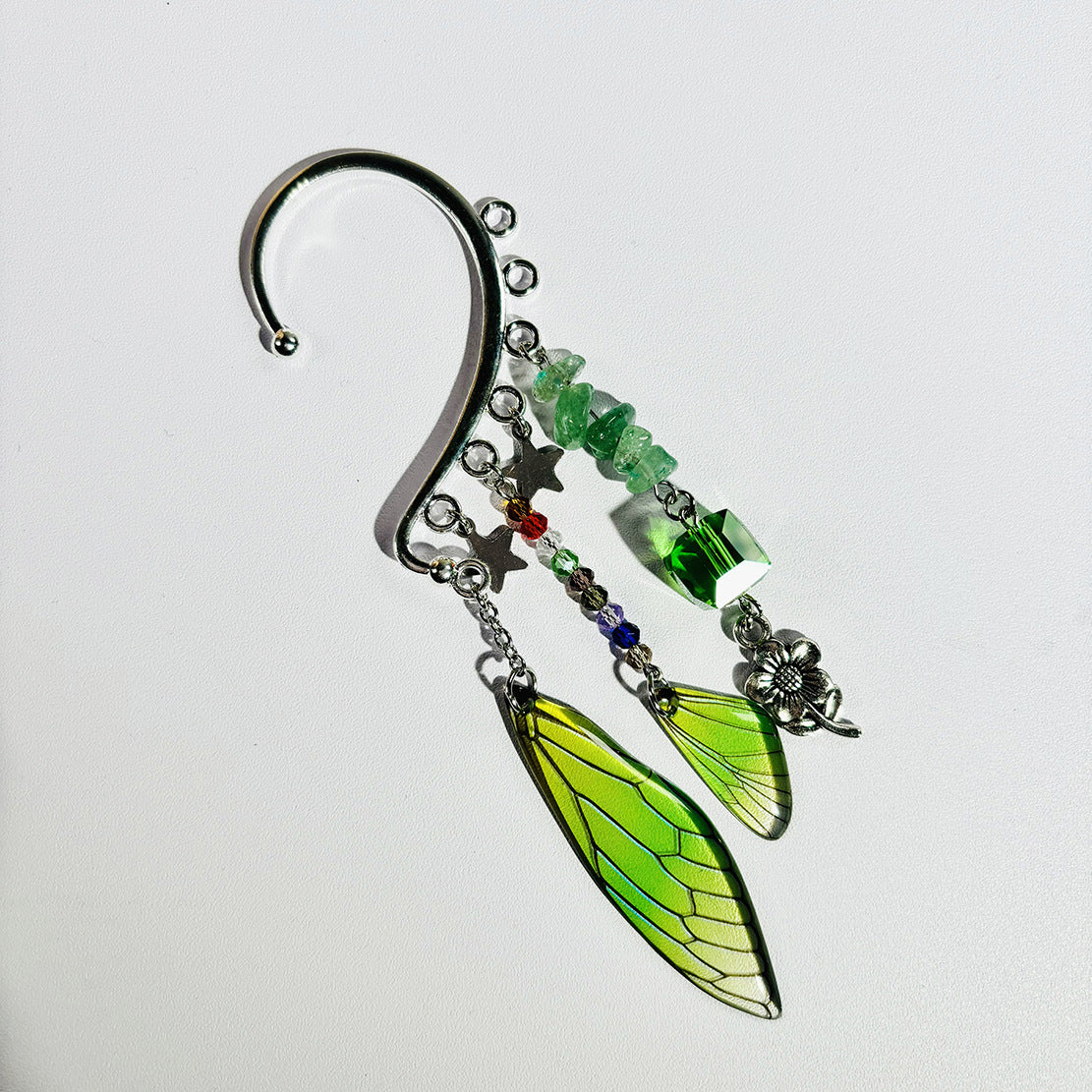 Wholesale Butterfly Cicada Wing Natural Crystal Holeless Ear Hook Earrings ACC-ES-RongGuan005