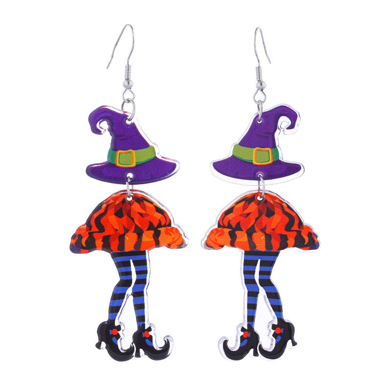 Wholesale  Halloween cute funny long-legged witch pink ghost acrylic earrings