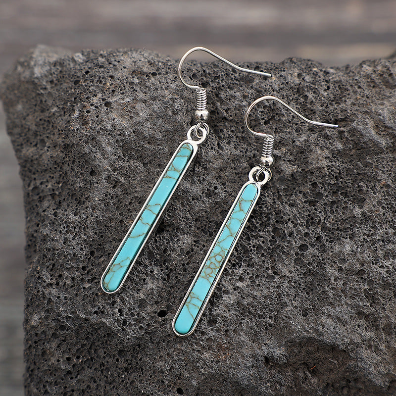 Wholesale Turquoise Geometric Long Strip Western Earrings