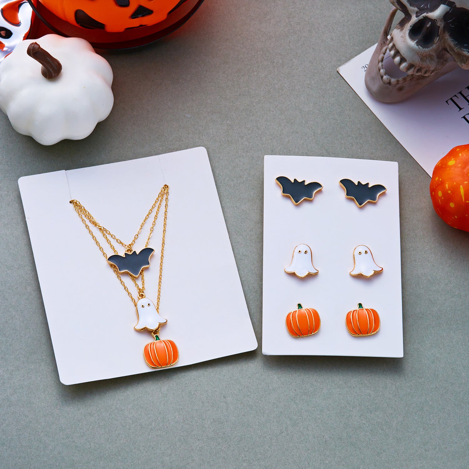 Wholesale Trendy  Pumpkin Ghost Necklace for Women,  Dark Gothic Bat Party Fashion Accessory