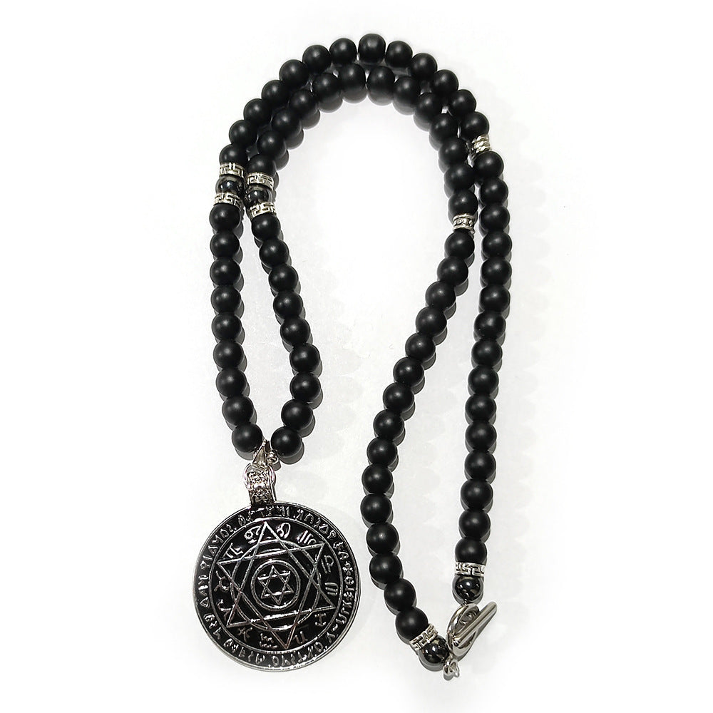 Wholesale  Natural Stone Black Frosted Agate Six-Pointed Star Pendant  Necklace