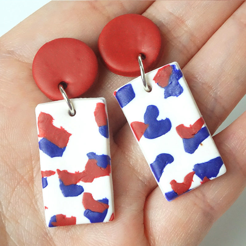Wholesale  soft pottery earrings love color matching US Independence Day  earrings