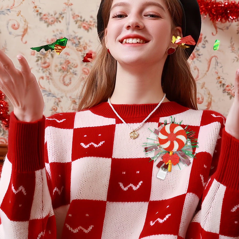 Wholesale Christmas Glitter Cartoon Snowman Elk Badge Reels Keychains ACC-KC-ZhouHao002