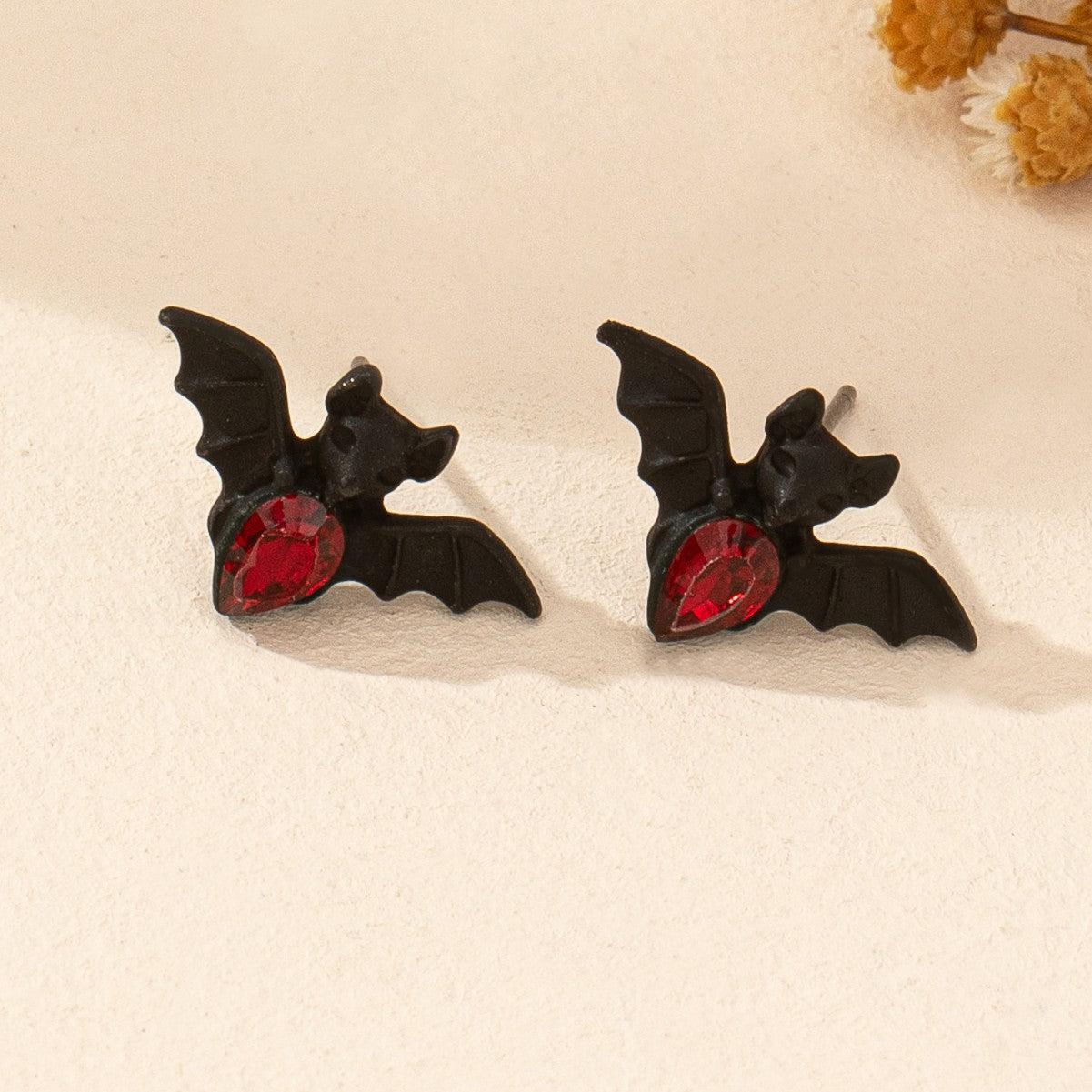 Wholesale Bat Design Matte Black Earrings Red Drop Silver Plated Jewelry Accessory for  Everyday