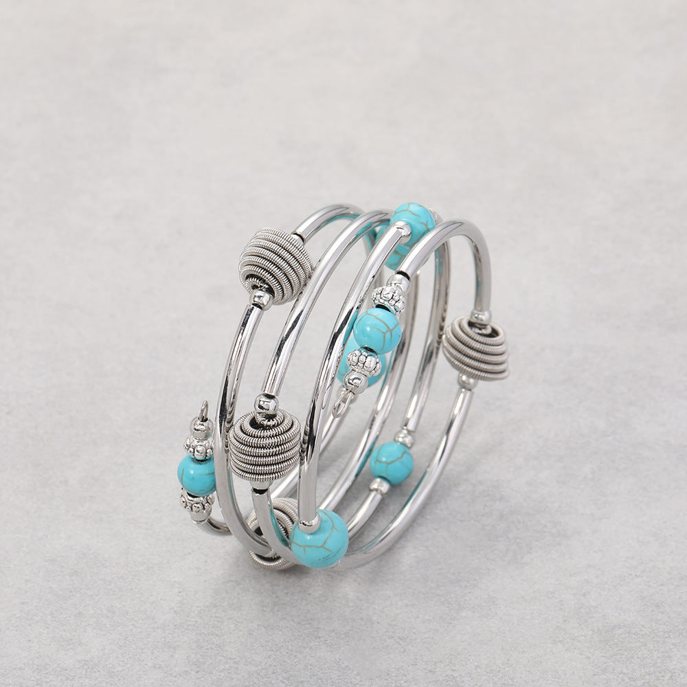 Wholesale Natural turquoise wrapped bracelet multi-layer women' s bracelet